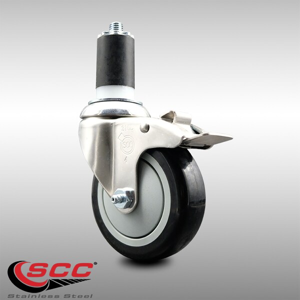 Service Caster 4 Inch 316SS Black Poly Swivel 1-5/8 Inch Expanding Stem Caster Lock Brake SCC SCC-SS316TTLEX20S414-PPUB-BLK-158 - main